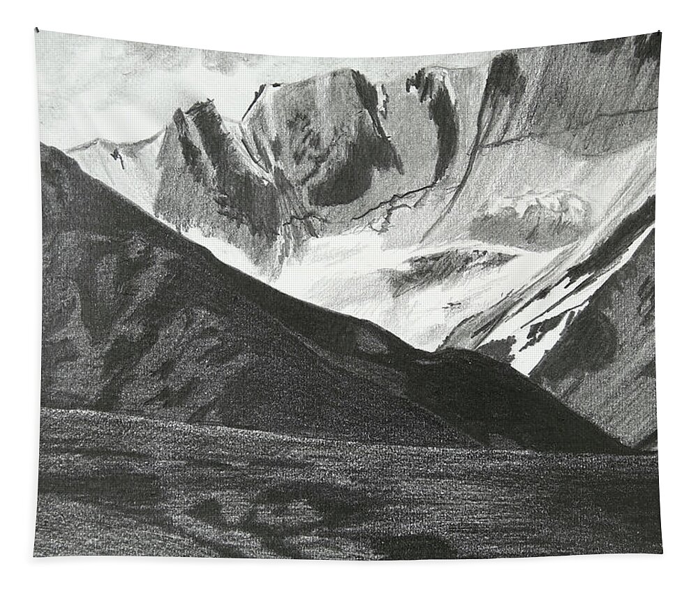 Alaska Tapestry featuring the drawing Snowy Mountain by Lynn Hansen