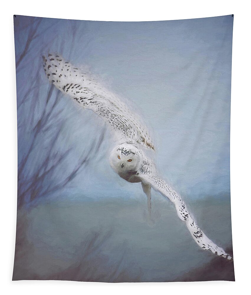 Wildlife Tapestry featuring the photograph Snowy Owl In Flight Painting 2 by Carrie Ann Grippo-Pike