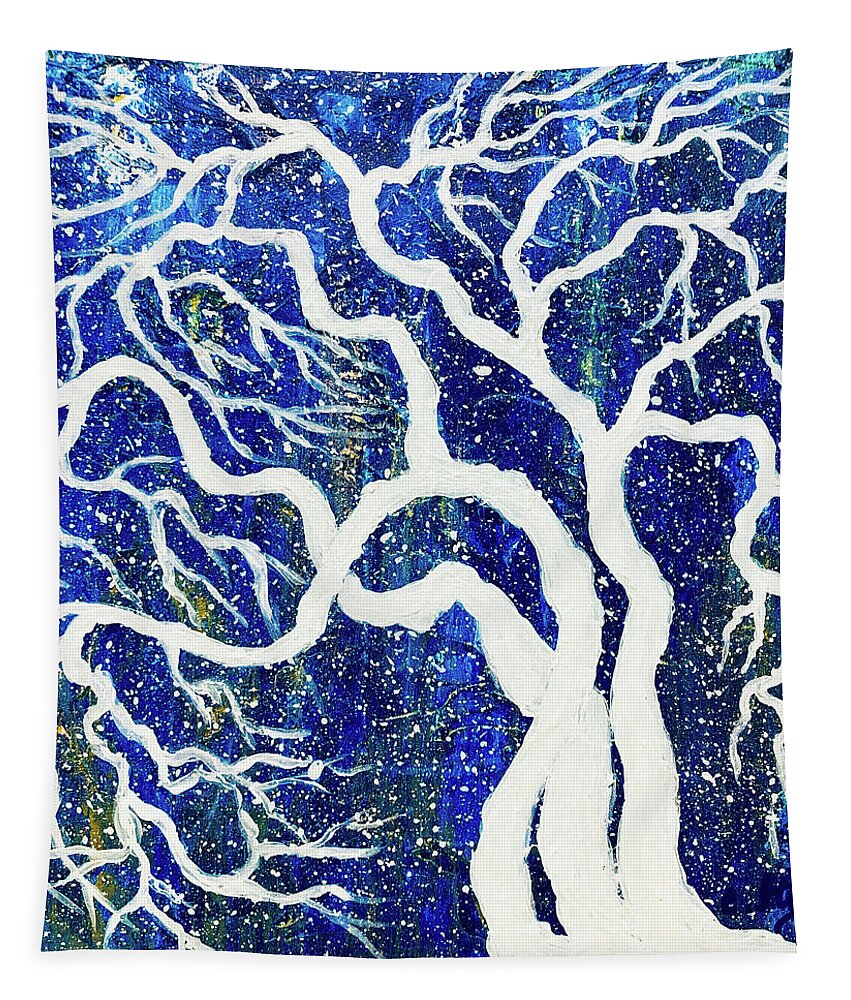 Abstract Tapestry featuring the painting Snowy tree in Winter by Cristina Stefan