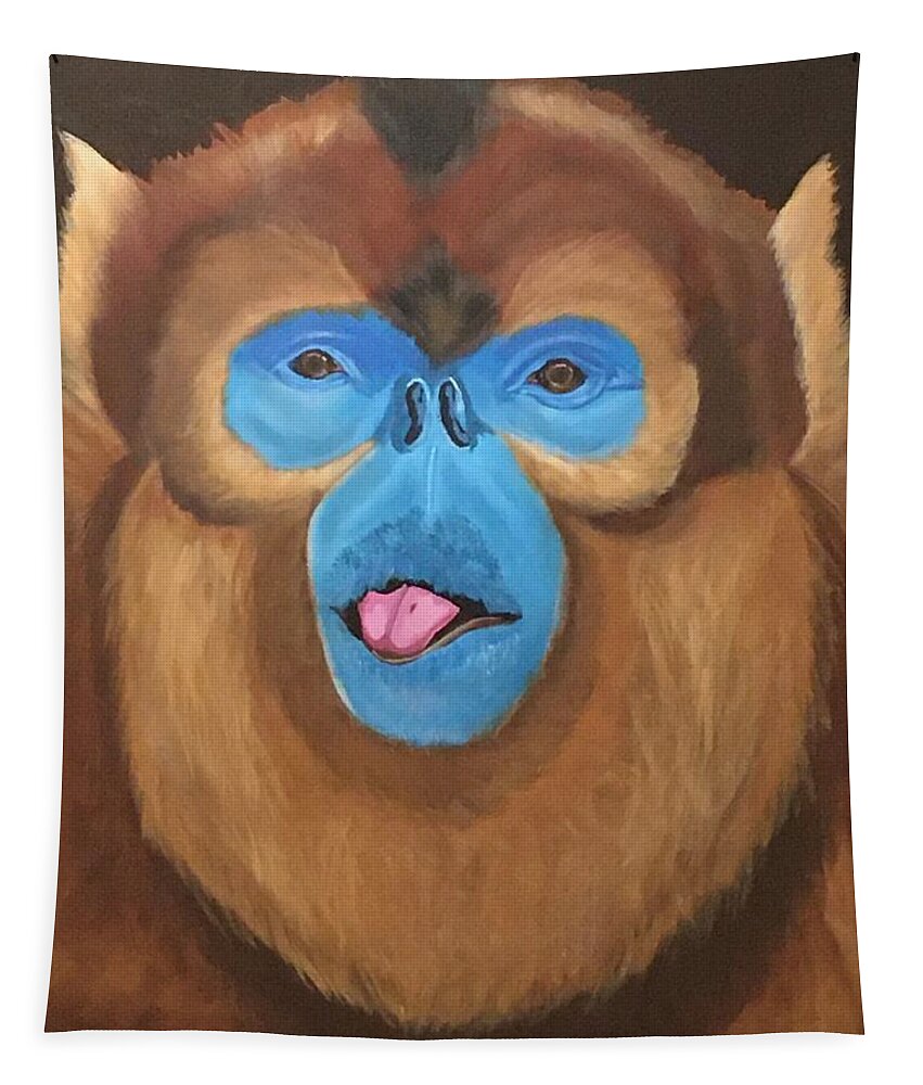  Tapestry featuring the painting Snub Nose Monkey-Back at You by Bill Manson