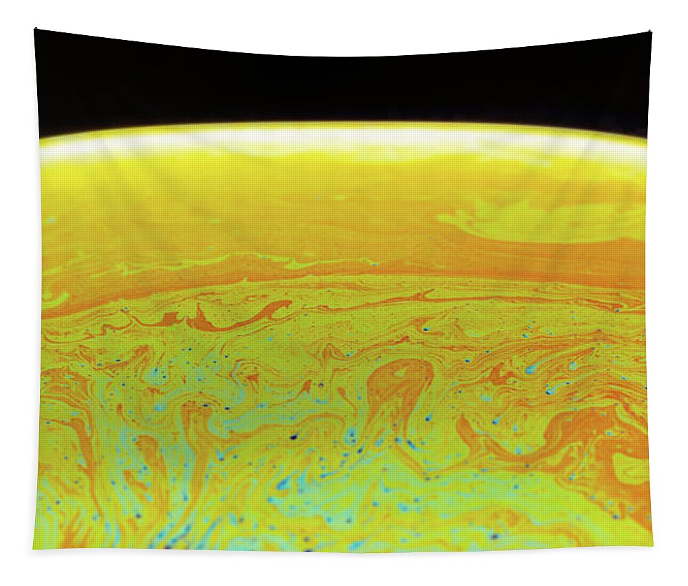 Abstract Tapestry featuring the photograph Soap Bubble Horizon in Yellow by SR Green