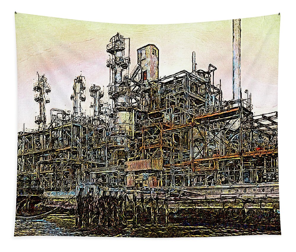 Industrial Tapestry featuring the digital art Soap factory on the Fore river by Steve Glines