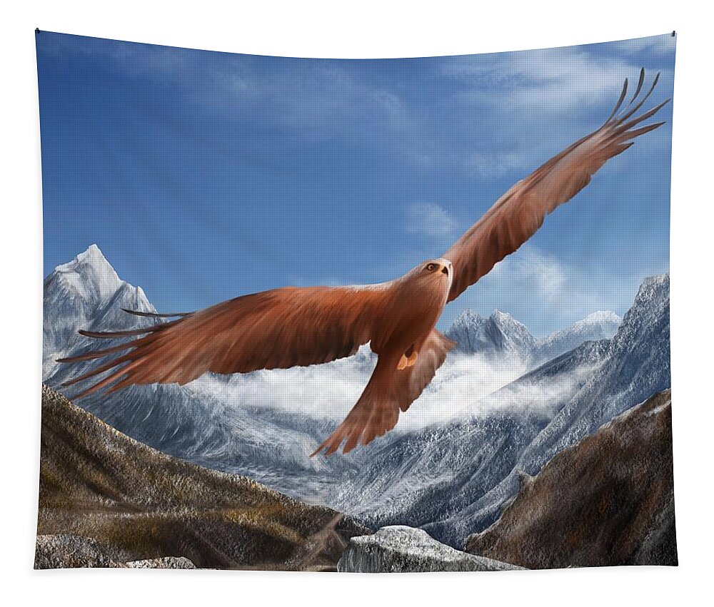 Eagles In Flight Tapestry featuring the painting Soaring Hunter by Mark Taylor