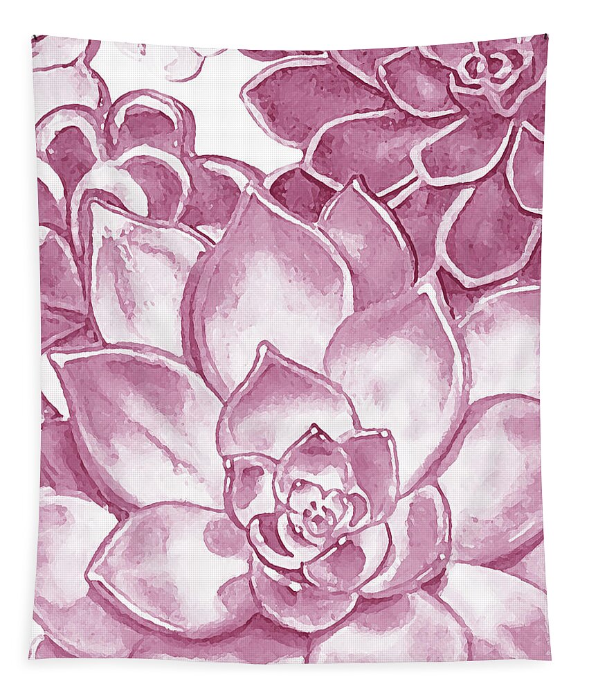 Succulent Tapestry featuring the painting Soft Pink Succulent Plants Garden Watercolor Interior Art VI by Irina Sztukowski