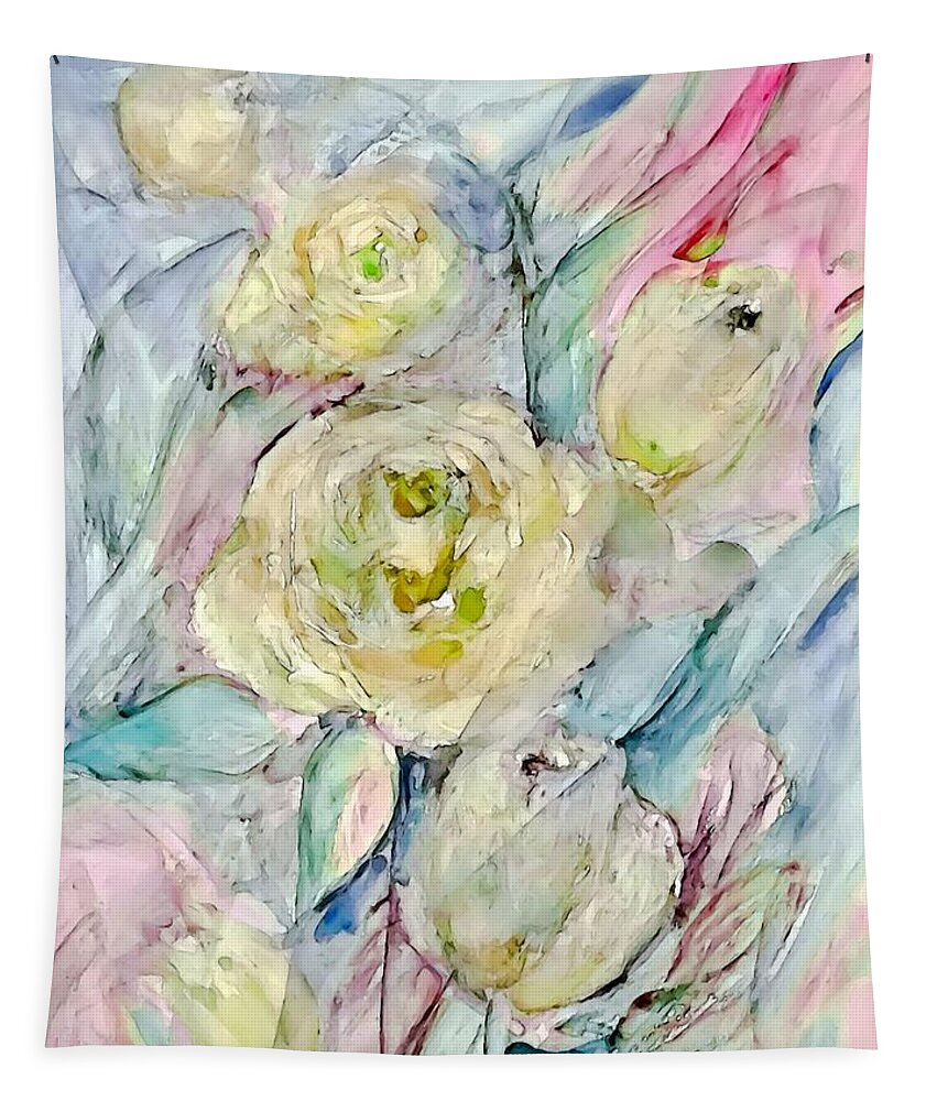 Yellow Tapestry featuring the painting Soft Shadowy Yellow Rosess by Lisa Kaiser
