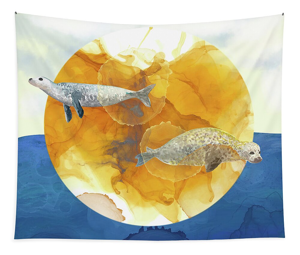 Seal Tapestry featuring the digital art Solar Seals - A Midsummer Night's Surreal Dream by Andreea Dumez