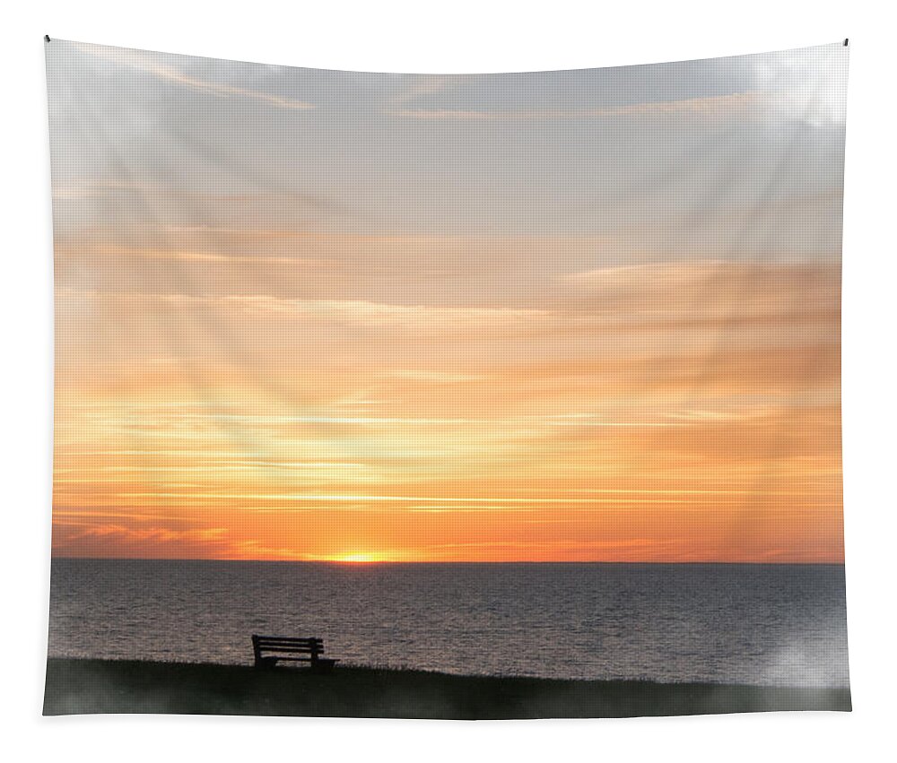 Orange Tapestry featuring the mixed media Solitary Sunset by Moira Law