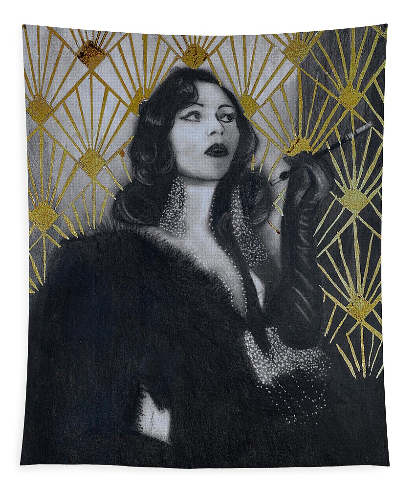 Art Deco Tapestry featuring the drawing Sonja by Nadija Armusik