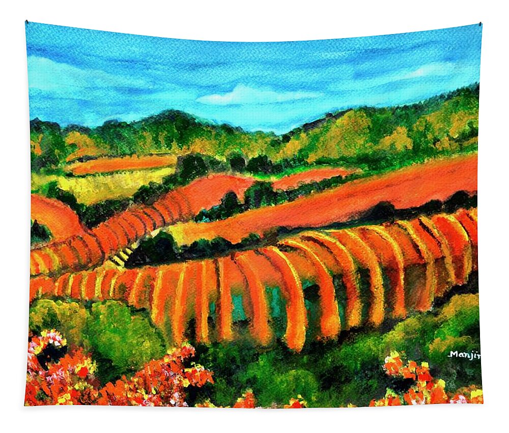 Sonomavalley Tapestry featuring the painting Sonoma valley California colorful landscape painting on sale by Manjiri Kanvinde