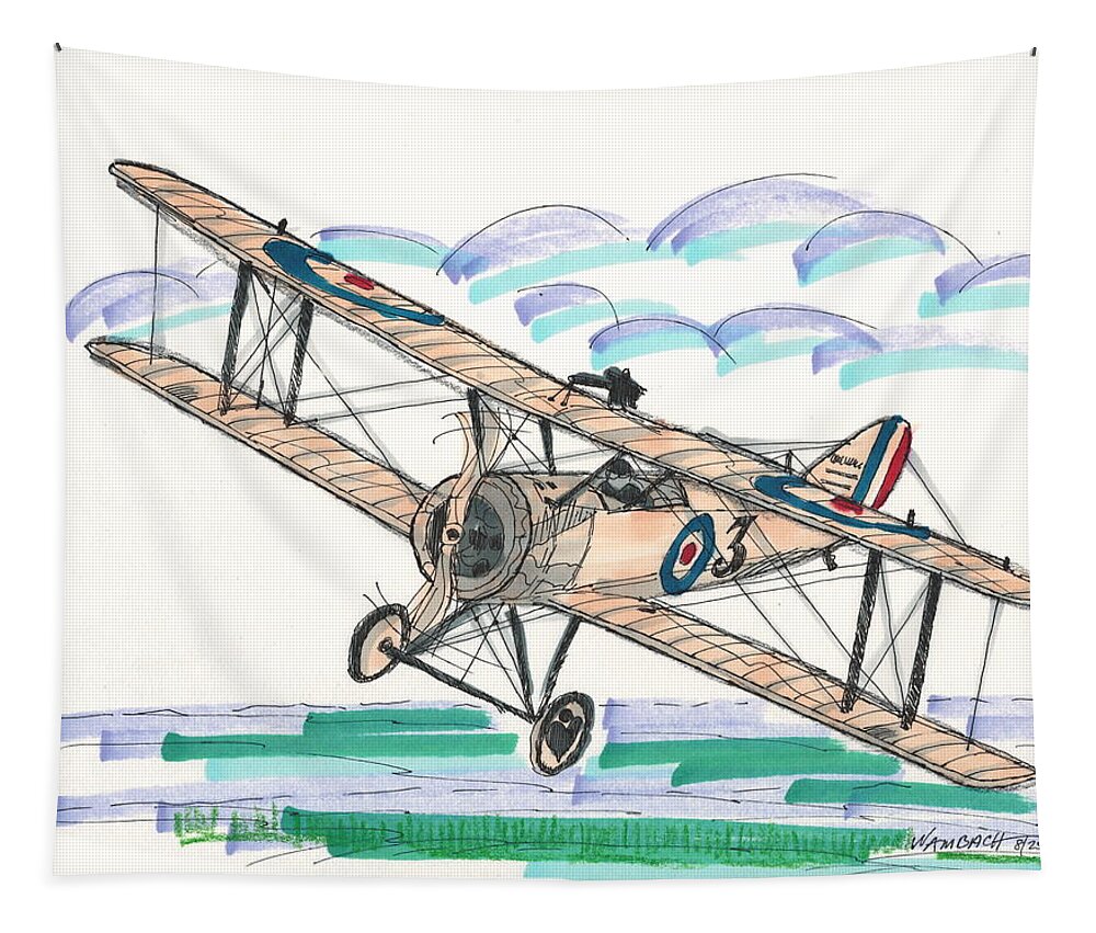 Old Rhinebeck Aerodrome Tapestry featuring the drawing Sopwith Pup Airplane by Richard Wambach