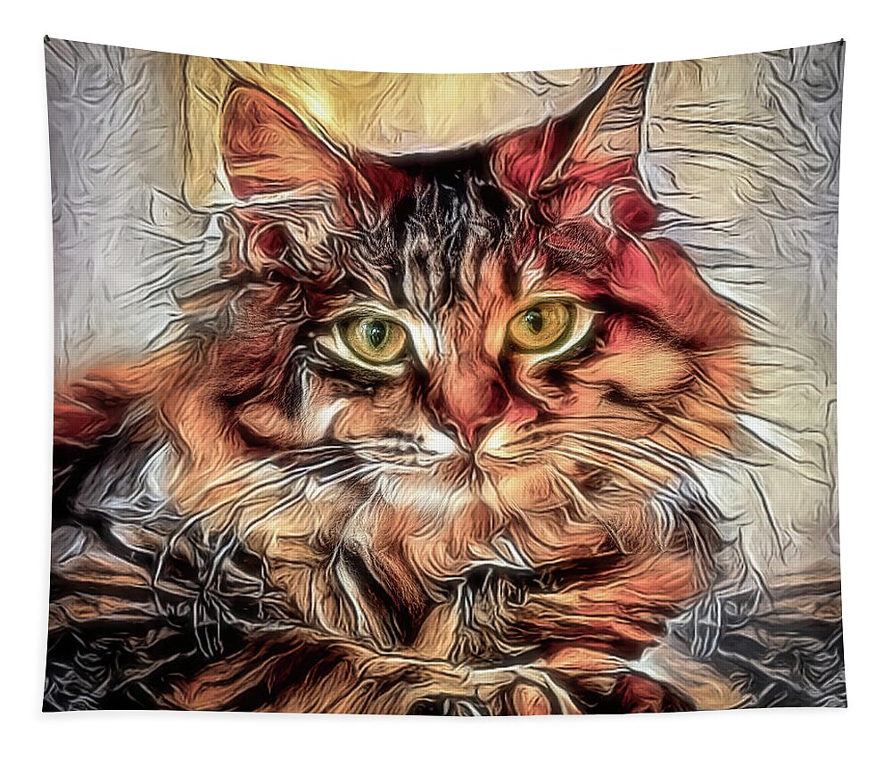 Cat Tapestry featuring the digital art Soulful Eyes by Teresa Wilson