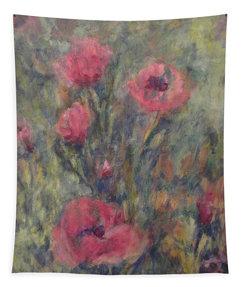 Flowers Tapestry featuring the painting Soulful poppies by Milly Tseng