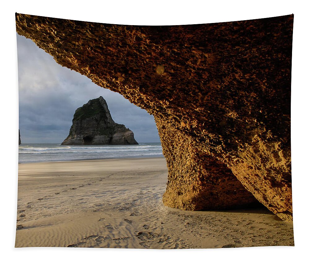Wharariki Beach Tapestry featuring the photograph Castles Of Sand - Farewell Spit, South Island. New Zealand by Earth And Spirit