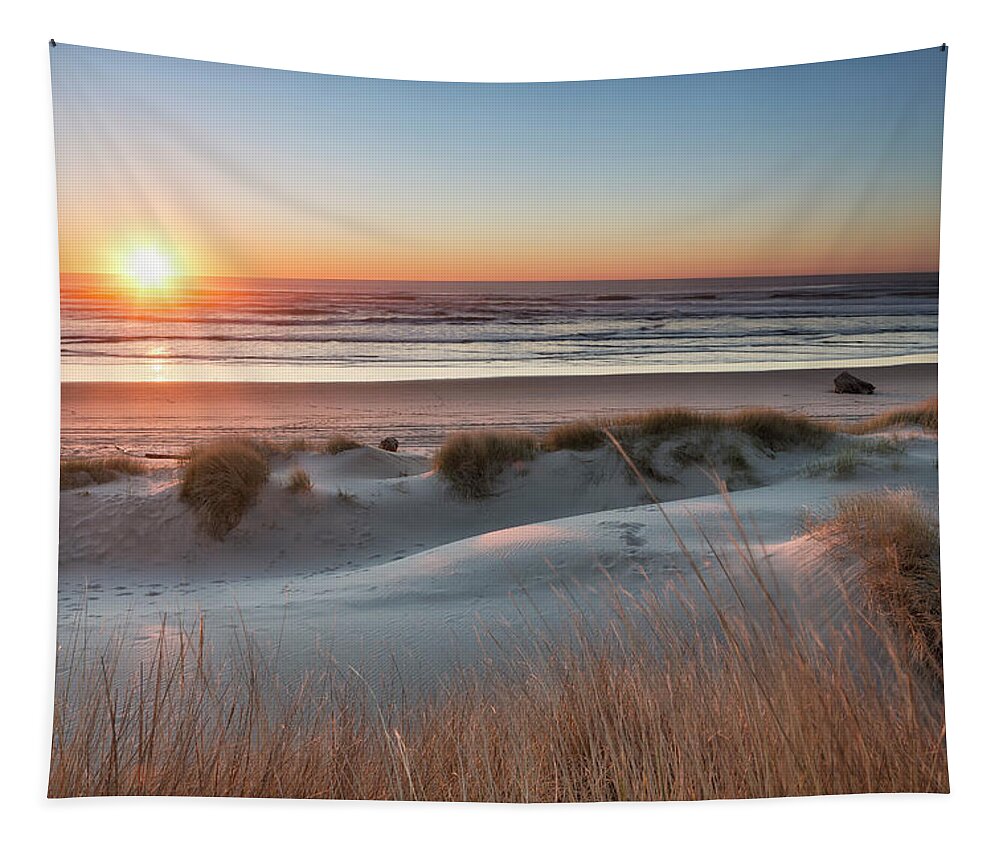 Sunset Tapestry featuring the photograph South Jetty Beach Sunset, No. 3 by Belinda Greb