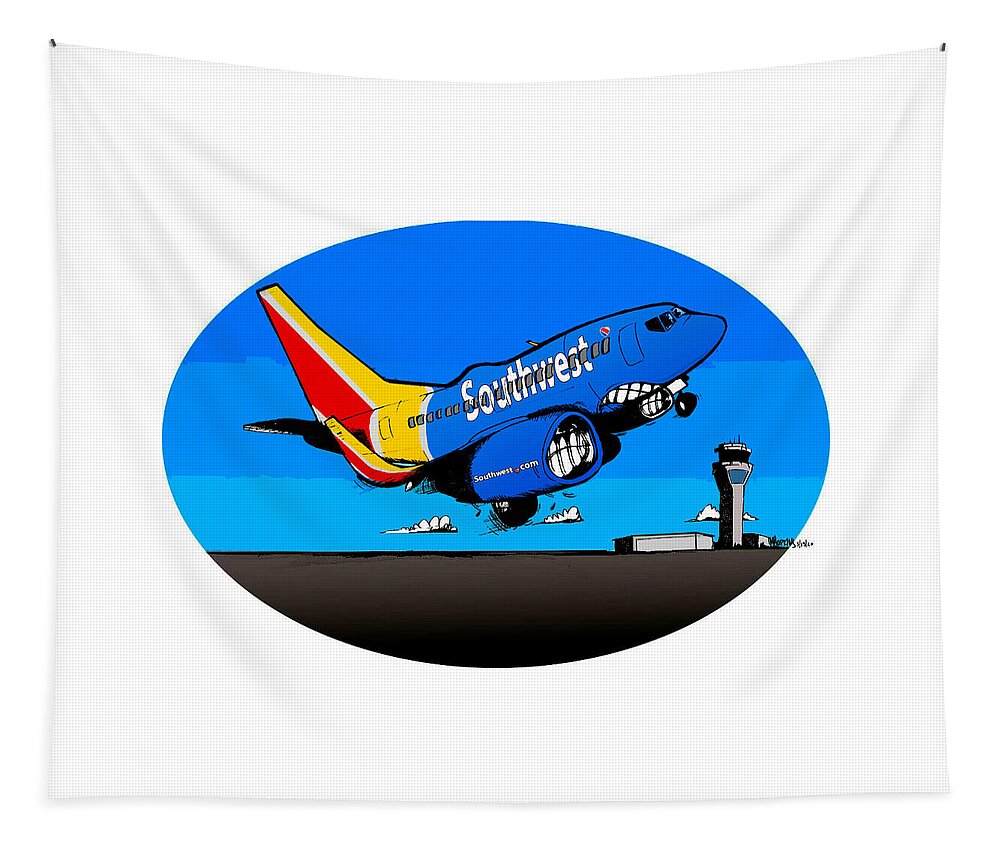Boeing Tapestry featuring the drawing Southwest 737 by Michael Hopkins