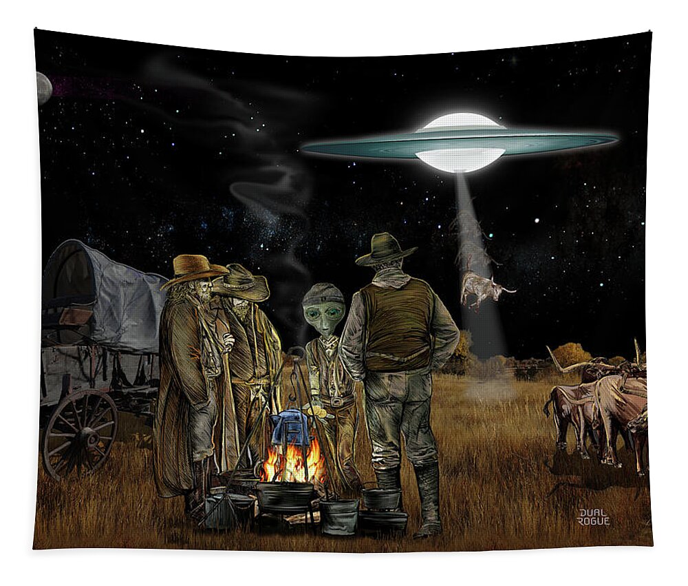 Space Tapestry featuring the mixed media Space Cowboys by Doug LaRue