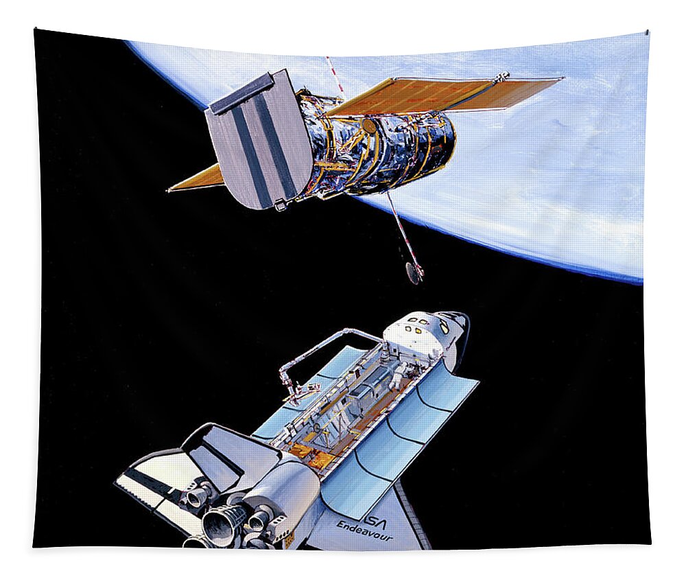 Aviation Tapestry featuring the painting Space Shuttle Endeavour by Jack Fellows
