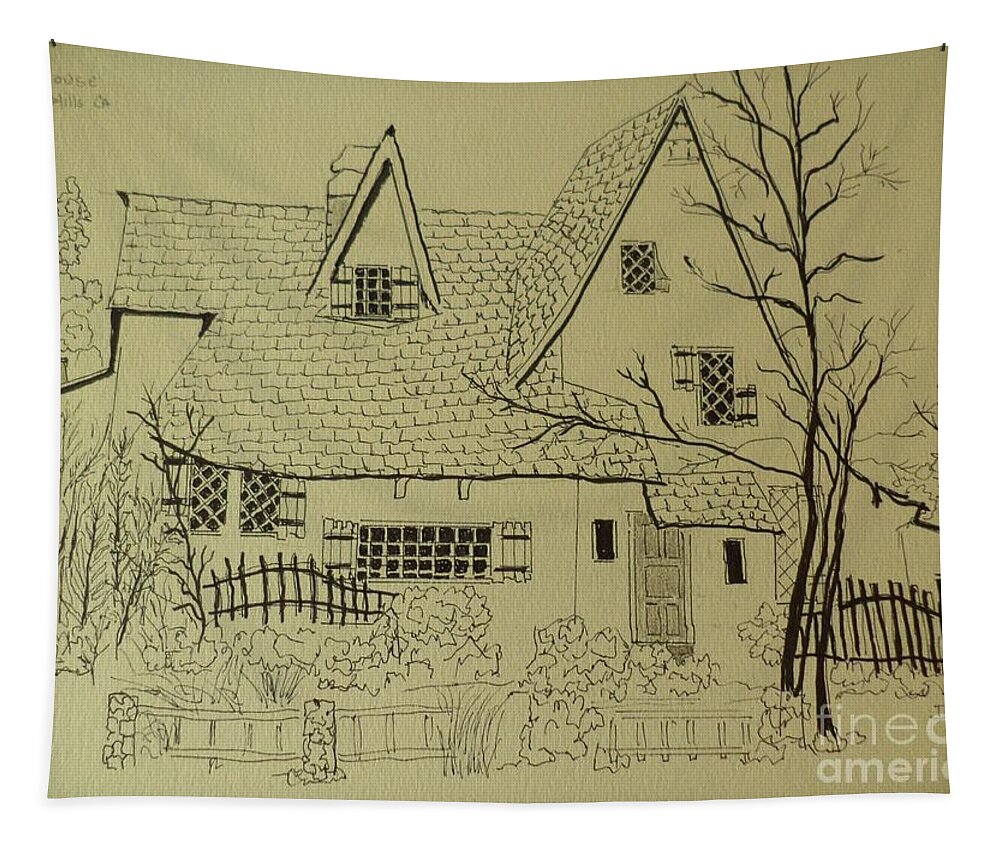  Tapestry featuring the drawing Spadea House Ink Drawing by Donald Northup