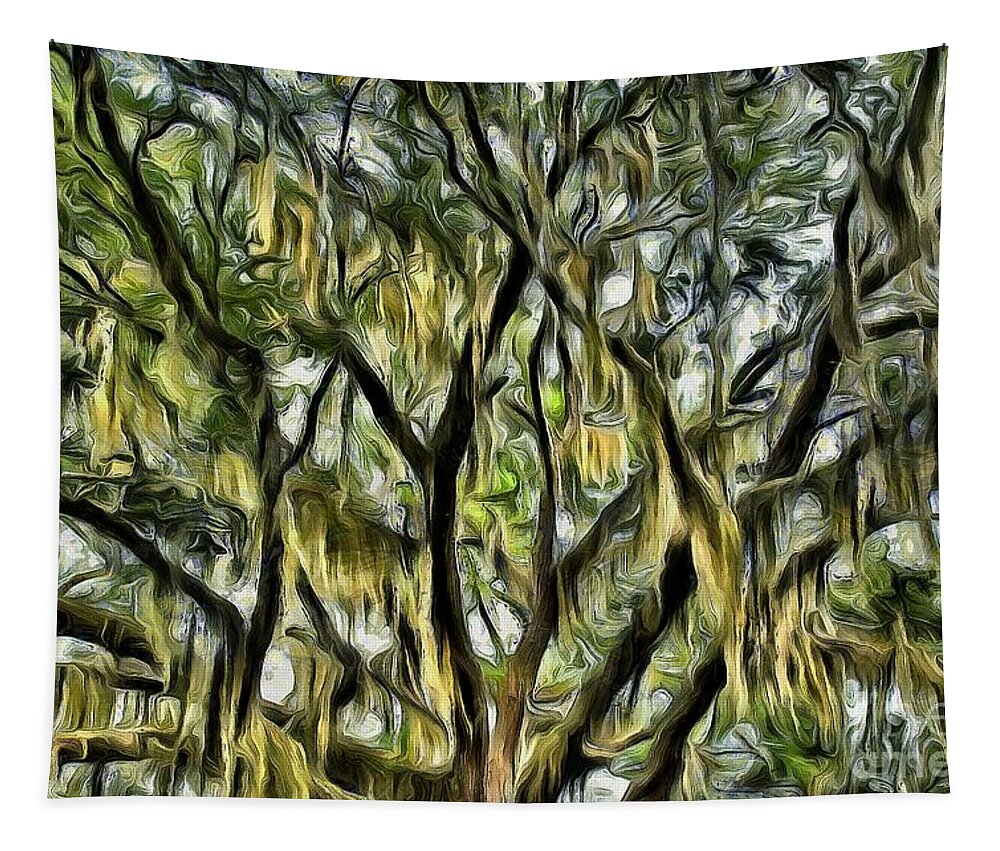 Spanish Moss Tapestry featuring the photograph Spanish Moss Two - Swirly and Golden by Sea Change Vibes