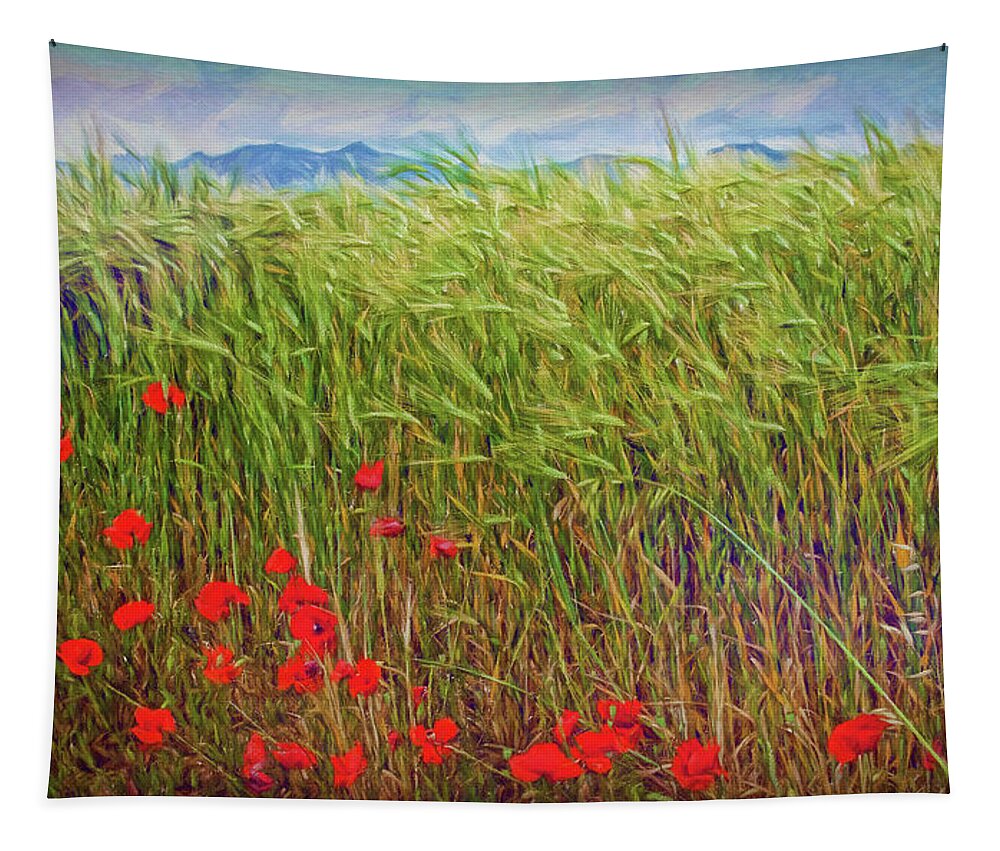 Red Poppies Tapestry featuring the mixed media Spanish Red Poppies by Tatiana Travelways