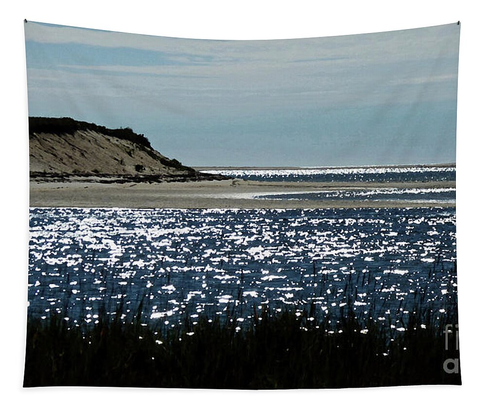 Abstract Tapestry featuring the mixed media Sparkles on the Beach by Sharon Williams Eng