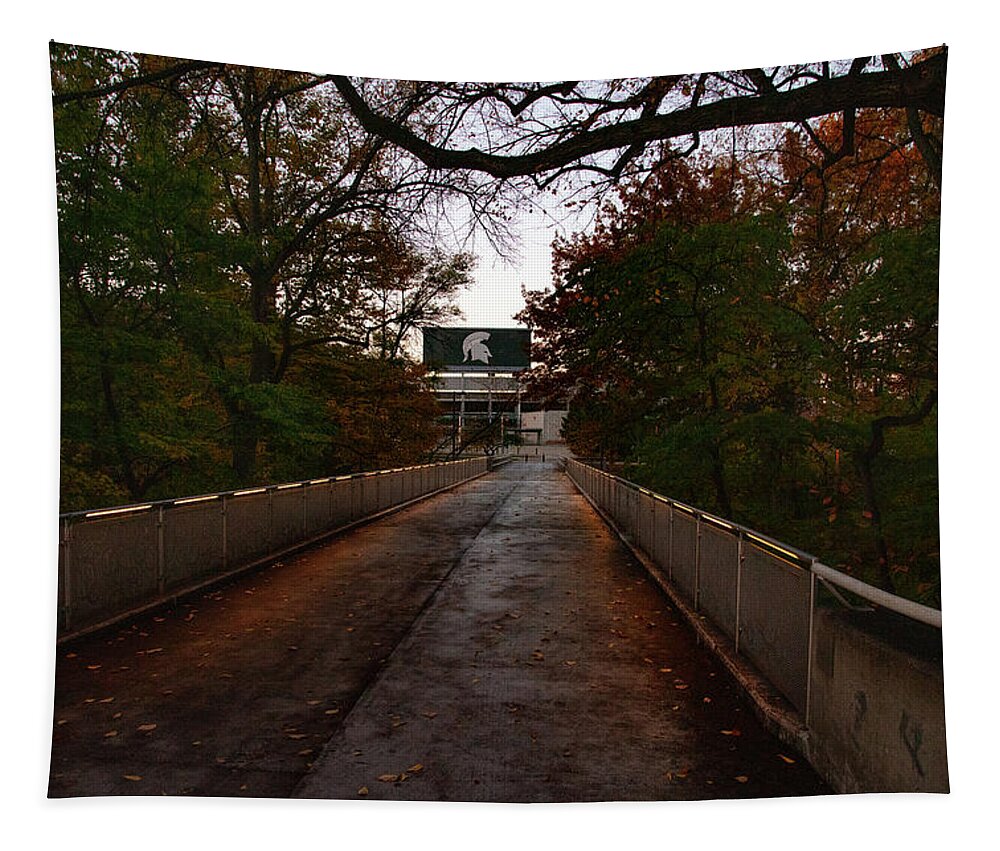 Michigan State Football Tapestry featuring the photograph Spartan Stadium with bridge by Eldon McGraw