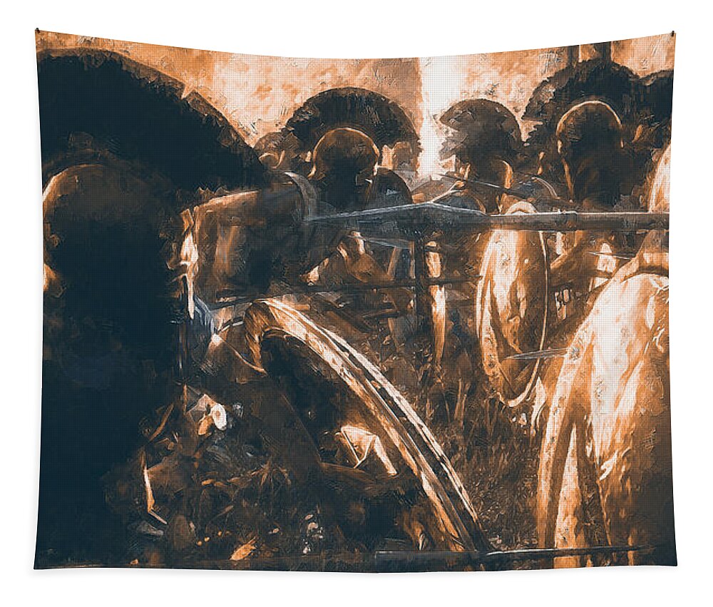 Spartan Warrior Tapestry featuring the painting Spartans at War, 03 by AM FineArtPrints