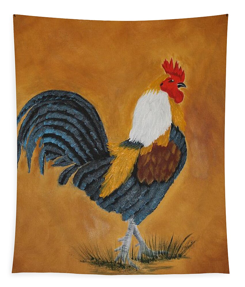 Colorful Rooster Tapestry featuring the painting Spike by Ruben Carrillo