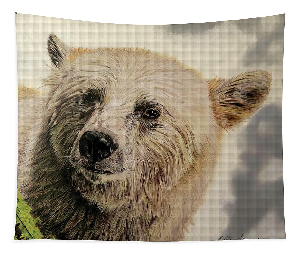 Bear Tapestry featuring the drawing Spirit Bear by Kelly Speros