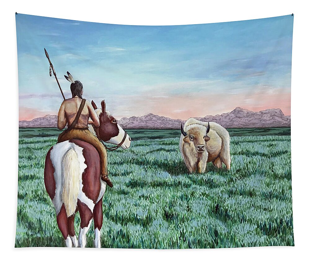 Native American Tapestry featuring the painting Spiritual Encounter by Mr Dill