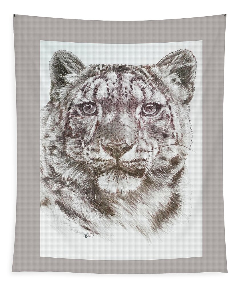 Snow Leopard Tapestry featuring the drawing Splendid by Barbara Keith