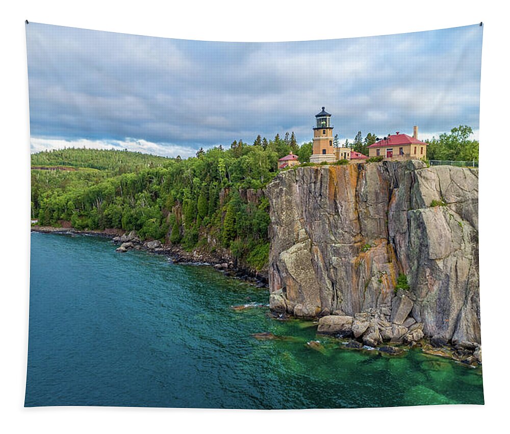 Split Rock Lighthouse Tapestry featuring the photograph Split Rock Lighthouse Aerial by Sebastian Musial