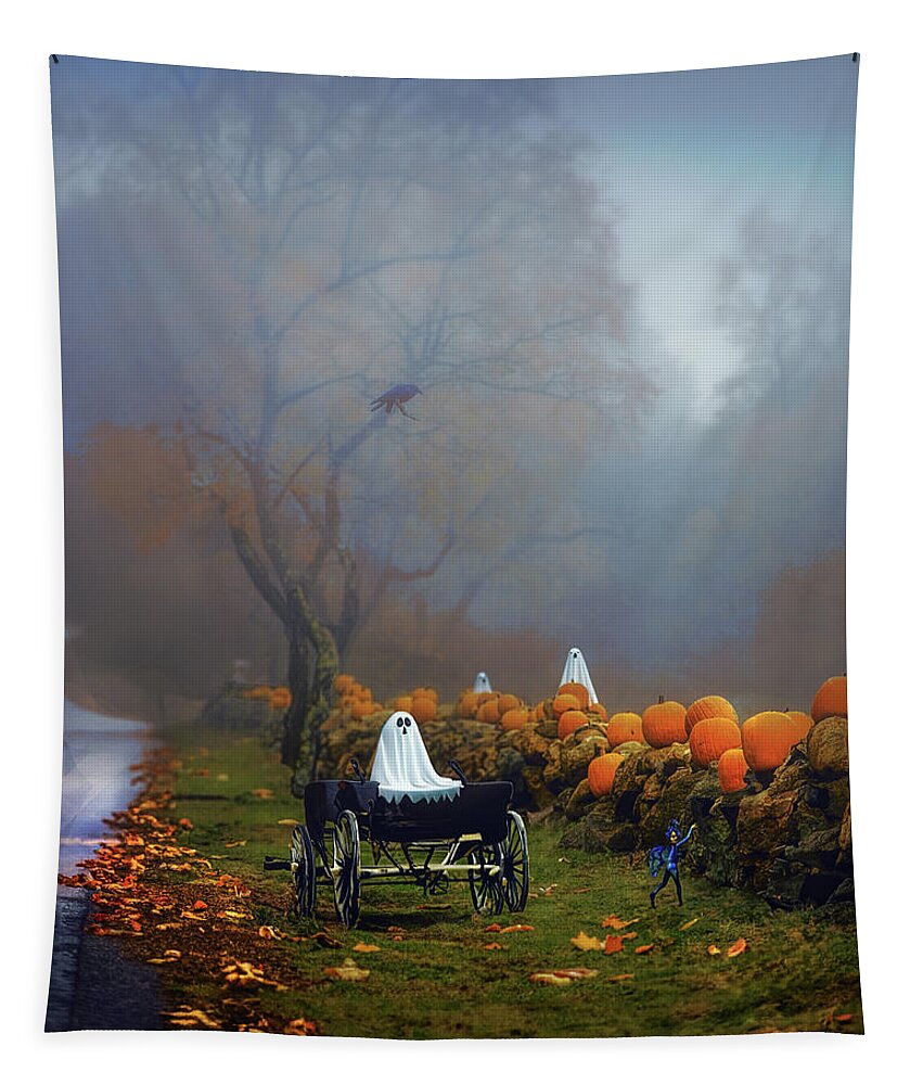 Halloween Tapestry featuring the digital art Spooky Road in Rhode Island by Cordia Murphy