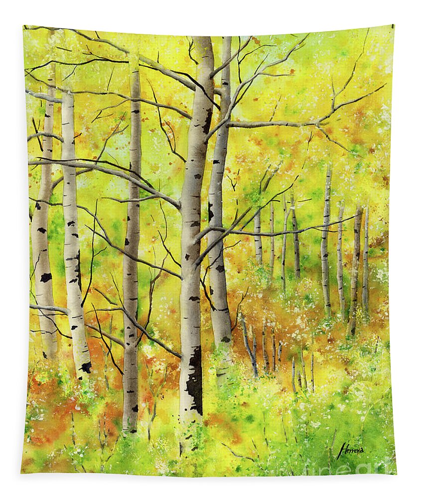 Trees Tapestry featuring the painting Spring Aspens by Hailey E Herrera