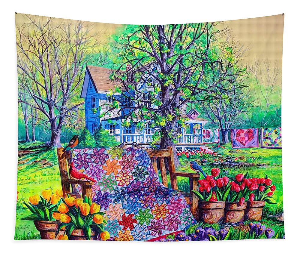 Spring Tapestry featuring the painting Spring Awakening by Diane Phalen