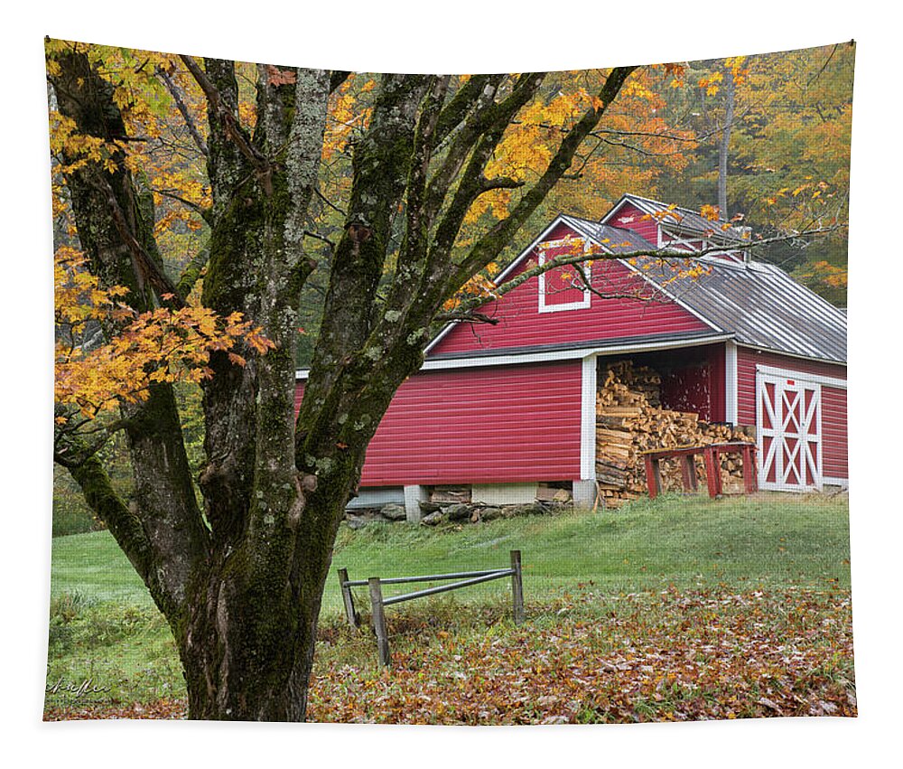 Primitive Tapestry featuring the photograph Spring Brook Sugar House - Vermont by Photos by Thom - Thomas Schoeller Photography