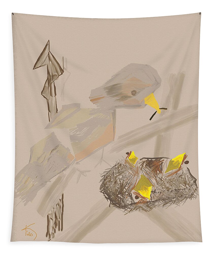 Bird Tapestry featuring the digital art Spring Feeding by Kae Cheatham