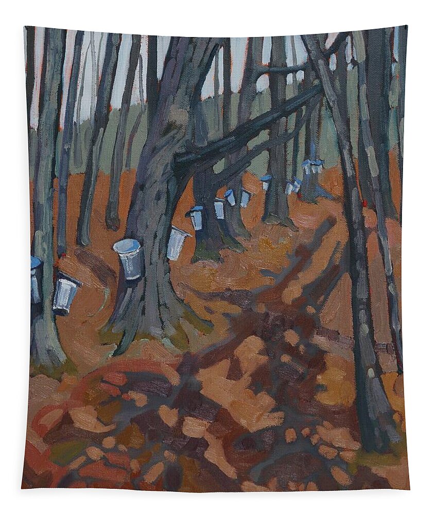 2635 Tapestry featuring the painting Spring in the Maple Woods by Phil Chadwick