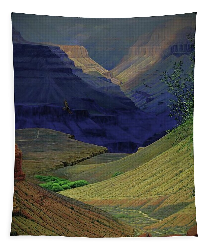 Kim Mcclinton Tapestry featuring the painting Spring Storm On Bright Angel Trail by Kim McClinton