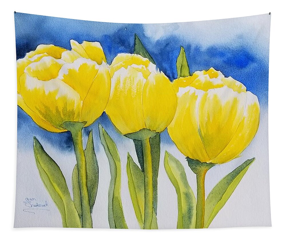 Yellow Tulips Tapestry featuring the painting Spring Tulips by Ann Frederick