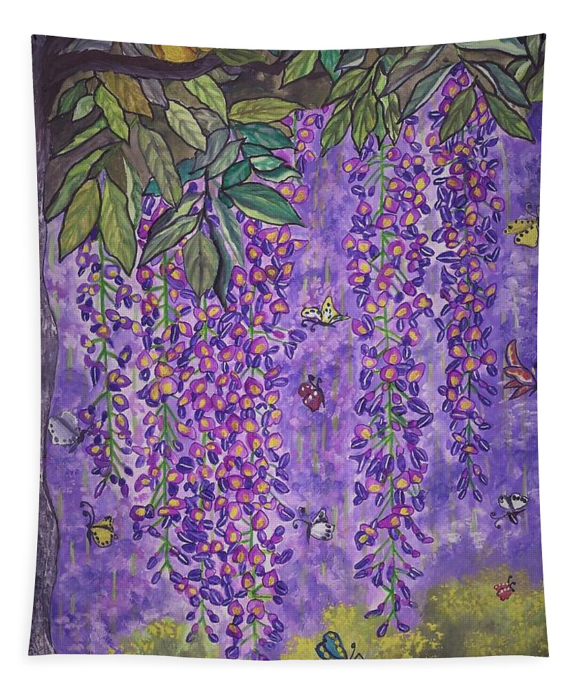 Wisteria Tapestry featuring the painting Spring wisteria delight by Tara Krishna
