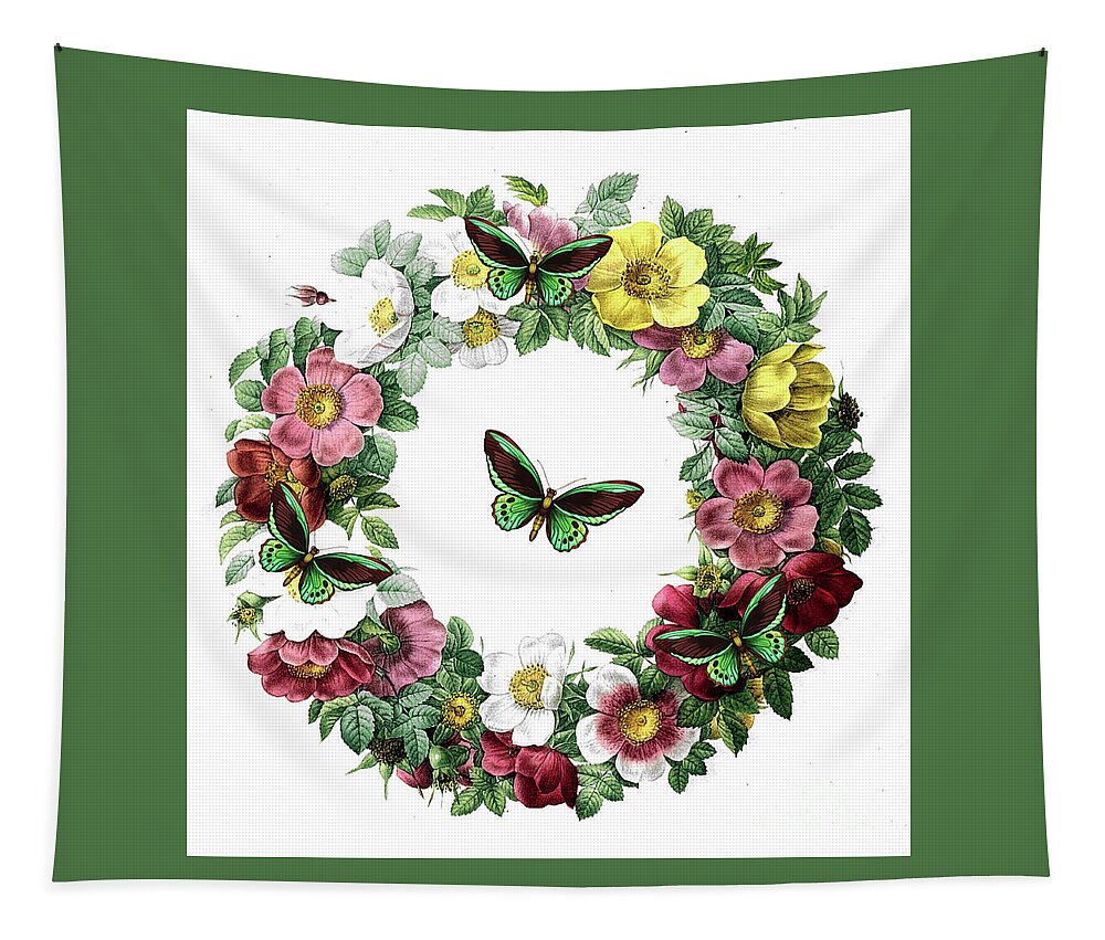 Floral Wreath Tapestry featuring the painting Spring Wreath by Tina LeCour