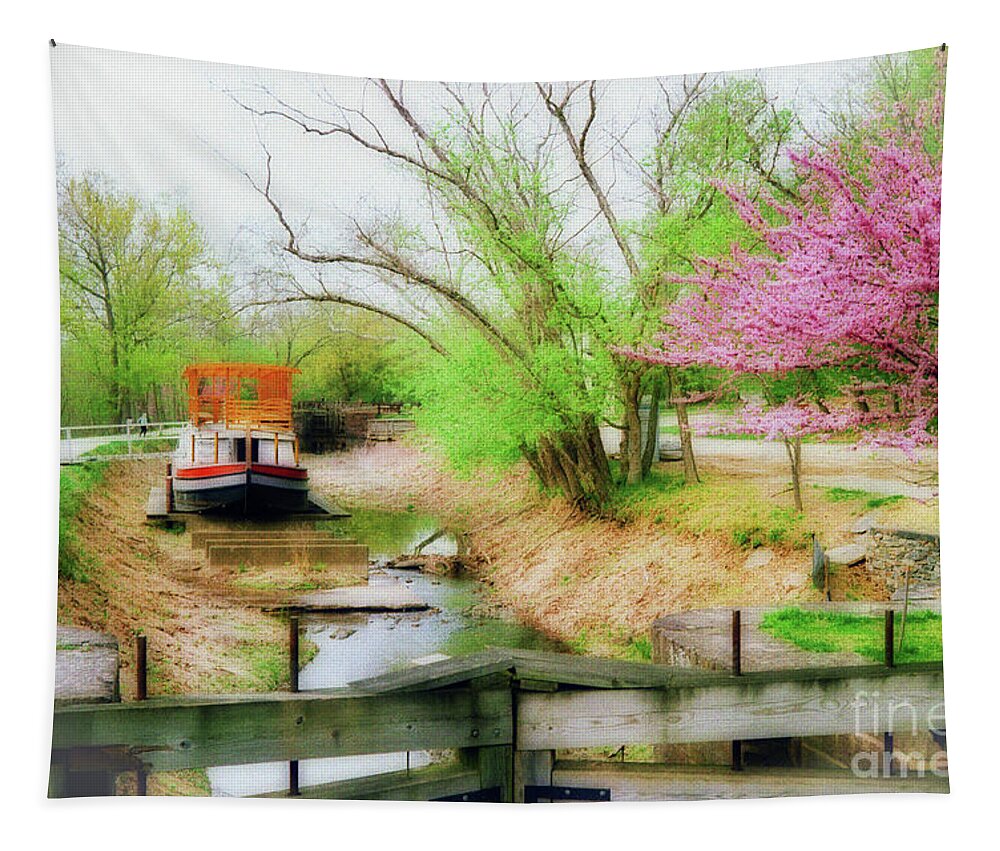 Canal Barge Tapestry featuring the photograph Springtime on the Canal - A Potomac Impression by Steve Ember