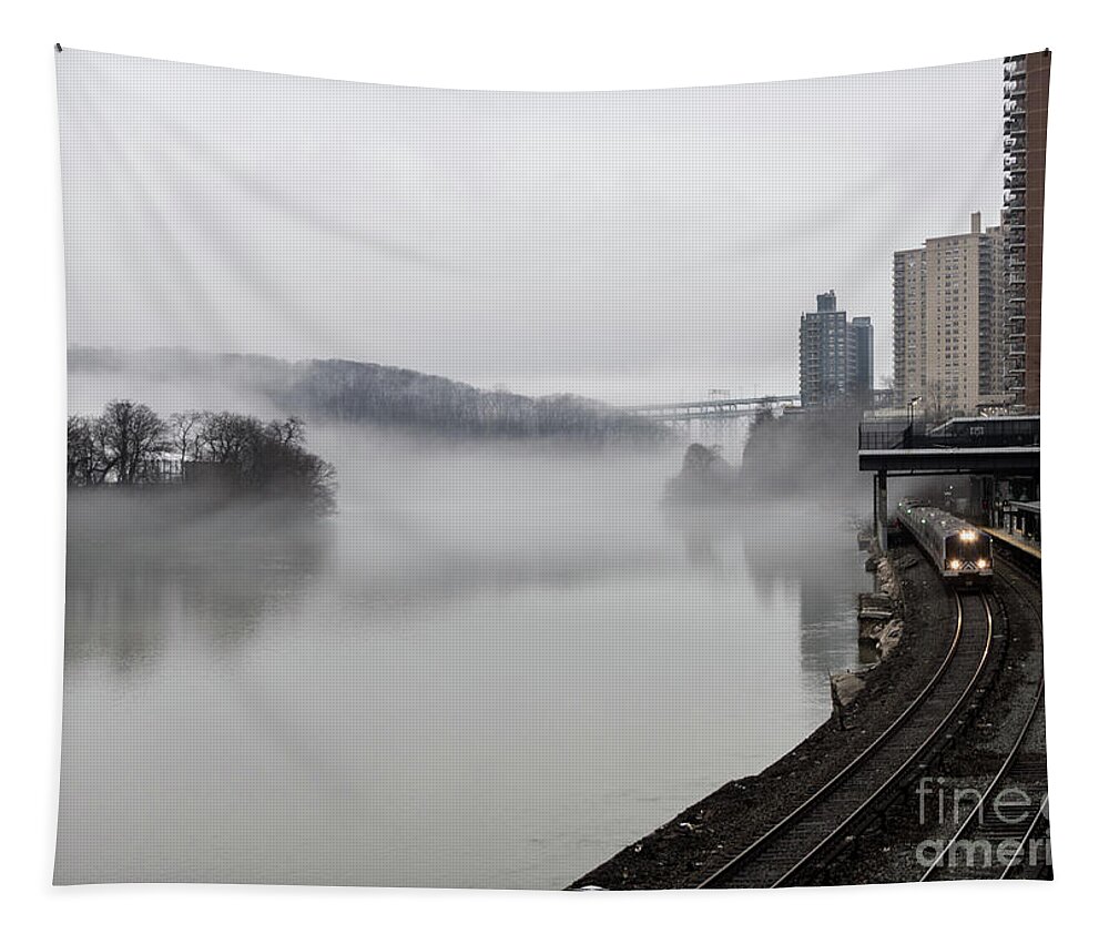 Inwood Tapestry featuring the photograph Spuyten Duyvil with Fog by Cole Thompson