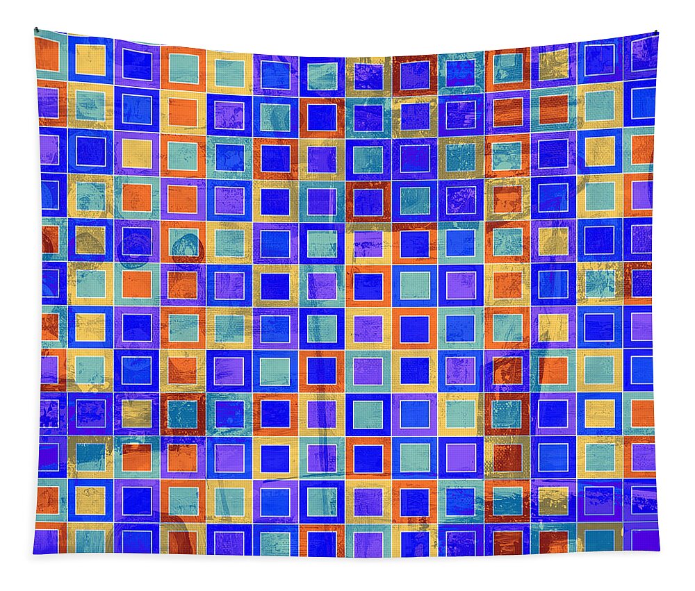 Art With Squares Tapestry featuring the digital art SQUARE MELONS Purple Orange Abstract Squares by Lynnie Lang