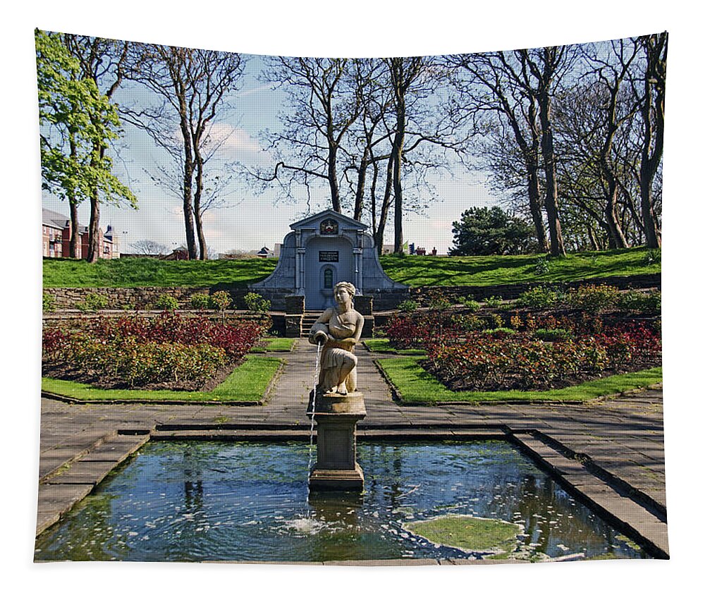 St Annes Tapestry featuring the photograph ST. ANNES. Ashton Park. The Rose Garden Fountain. by Lachlan Main