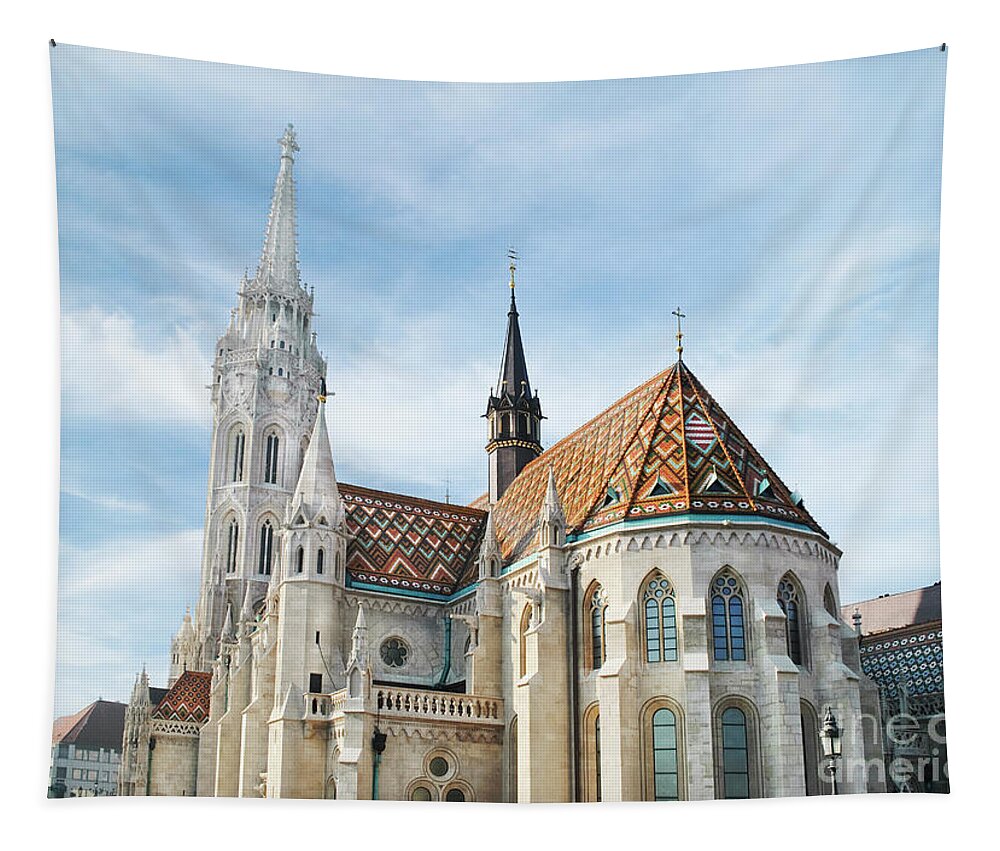 Budapest Tapestry featuring the photograph St. Matthias church in Budapest, Hungary. by Jelena Jovanovic