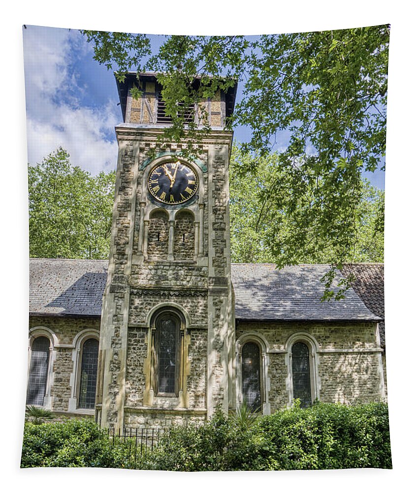 St Tapestry featuring the photograph St Pancras Old Church Clock Tower by Raymond Hill