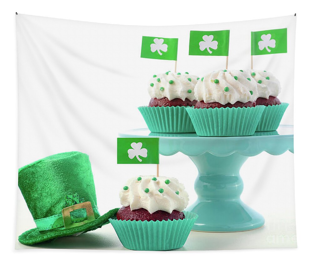 Afternoon Tea Tapestry featuring the photograph St Patricks Day Cupcakes by Milleflore Images
