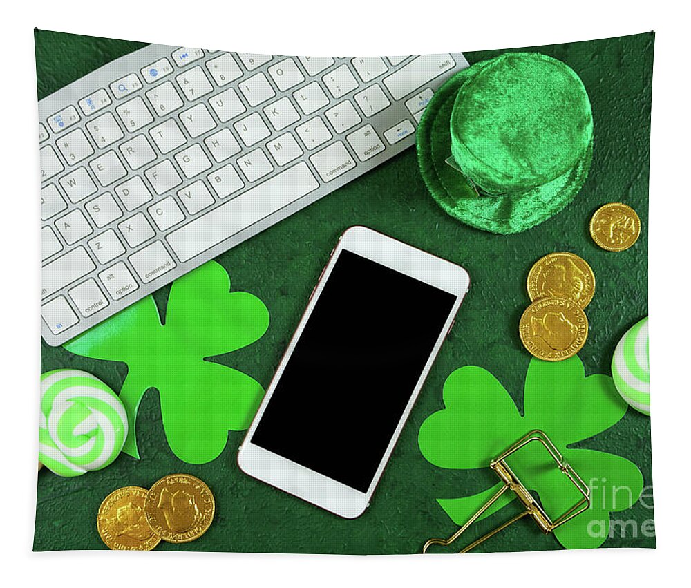 St Patrick Tapestry featuring the photograph St Patrick's Day desktop blog hero header flat lay. by Milleflore Images